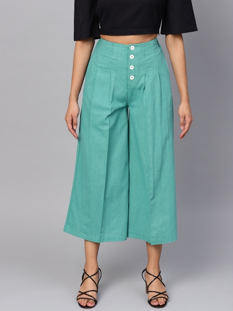 

Jompers Women Sea Green Smart Slim Fit Solid Culottes