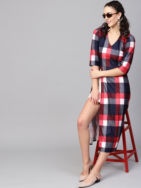 

Vemante Women Red & Navy Blue Checked Tunic