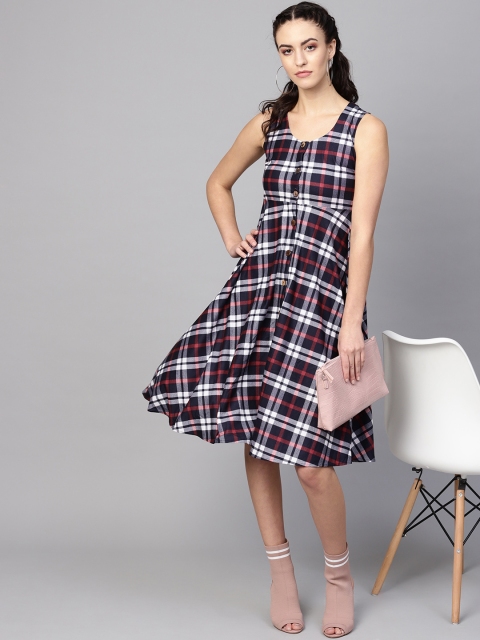

Vemante Women Black Checked Empire Dress