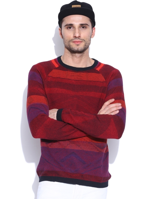

Jack & Jones Maroon & Orange Striped Sweater