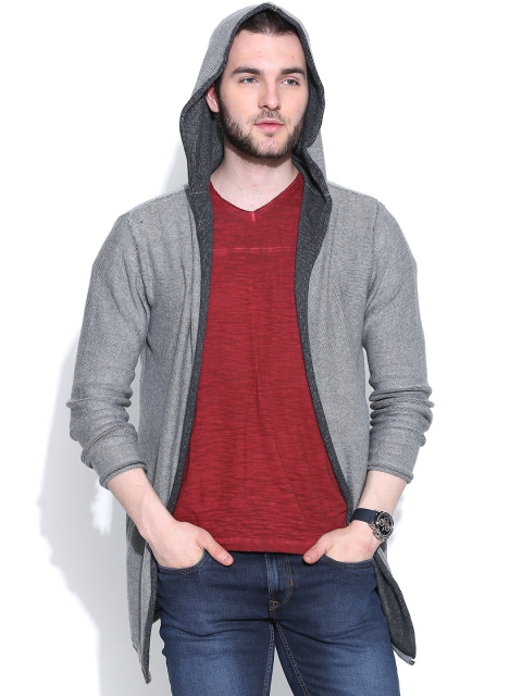 

Jack & Jones Grey Solid Hooded Cardigan