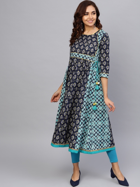 

Rain & Rainbow Women Blue & Off-White Printed Empire A-Line Kurta