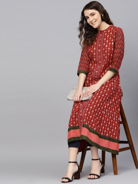 

Rain & Rainbow Women Maroon & Orange Printed A-Line Kurta