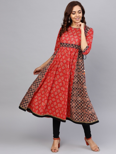 

Rain & Rainbow Women Red & Beige Printed Empire A-Line Kurta