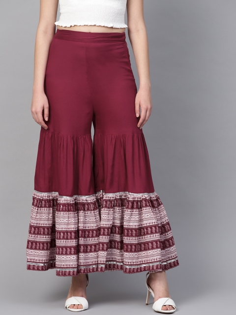 

Rain & Rainbow Women Burgundy Printed Flared Sharara