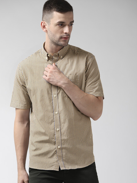 

Marks & Spencer Men Yellow & Navy Blue Relaxed Fit Checked Casual Shirt