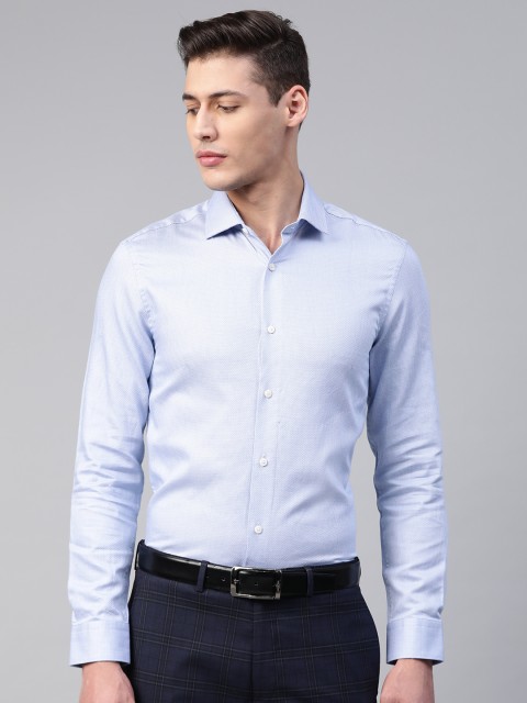 

Marks & Spencer Men Blue & White Slim Fit Self Design Formal Shirt