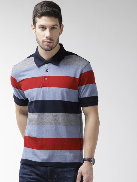 

Marks & Spencer Men Blue & Red Striped Polo Collar T-shirt