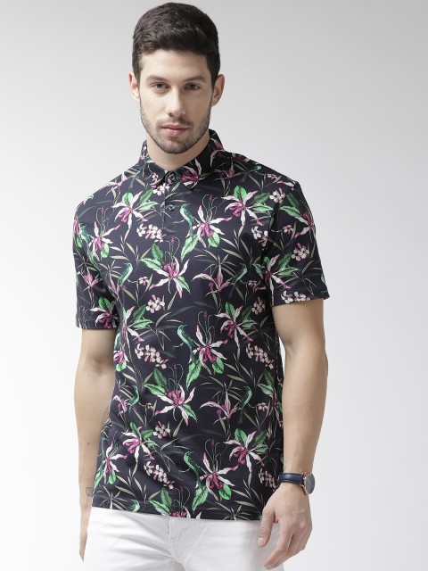 

Marks & Spencer Men Navy Blue & Pink Printed Polo Collar T-shirt