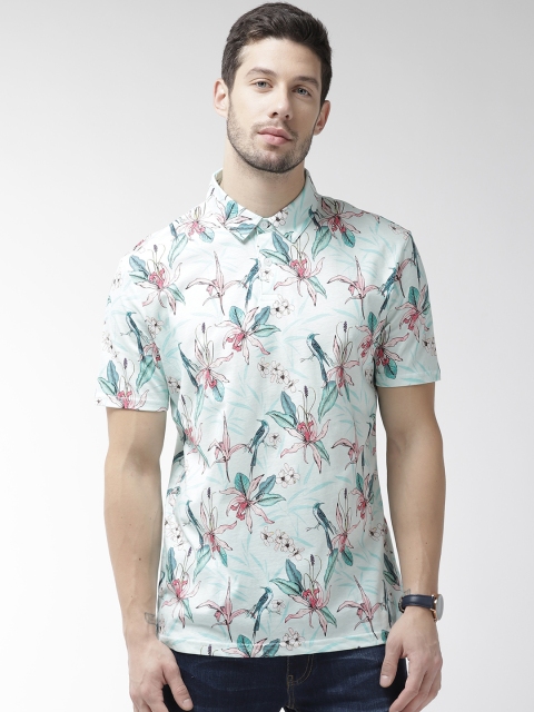 

Marks & Spencer Men Sea Green & Pink Printed Polo Collar T-shirt