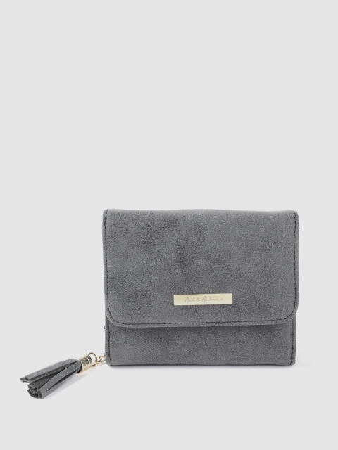 

Mast & Harbour Women Charcoal Grey Solid Three Fold Wallet