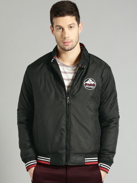 

Roadster Men Black Solid Padded Varsity Jacket