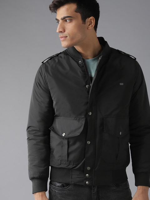 

Roadster Men Black Solid Bomber Jacket
