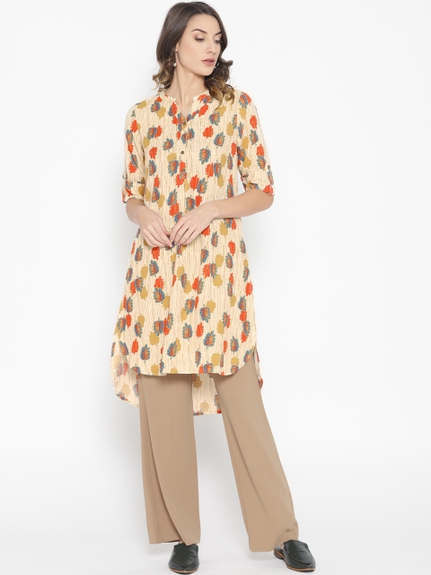 

Global Desi Women Cream-Coloured & Orange Printed Tunic