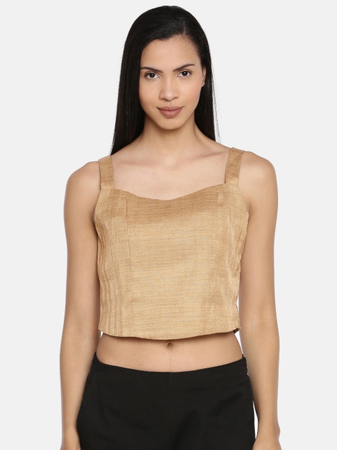 

Global Desi Women Beige Self Design Blouson Crop Top