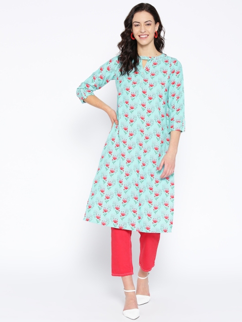 

Global Desi Women Blue & Pink Printed Straight Kurta