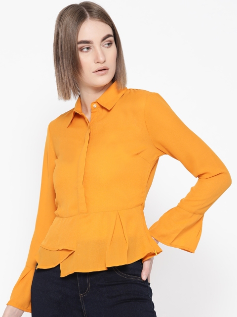 

LA LOFT Women Mustard Yellow Solid Shirt Style Top