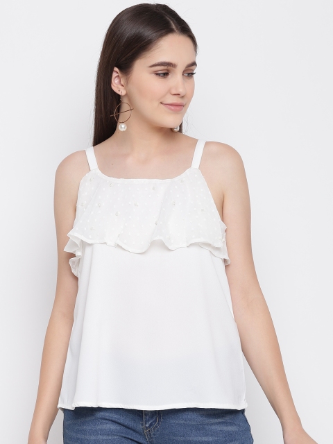 

LA LOFT Women White Solid Layered Top