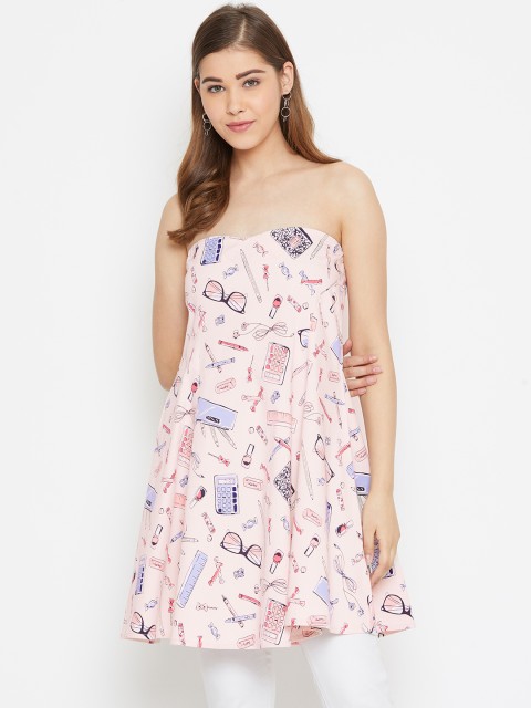 

LA LOFT Pink & Blue Off-Shoulder Printed Tunic