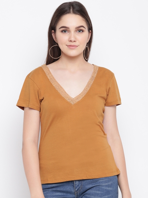 

LA LOFT Women Mustard Yellow Solid Styled Back Top