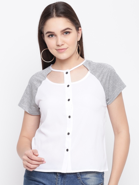 

LA LOFT Women White Solid Top