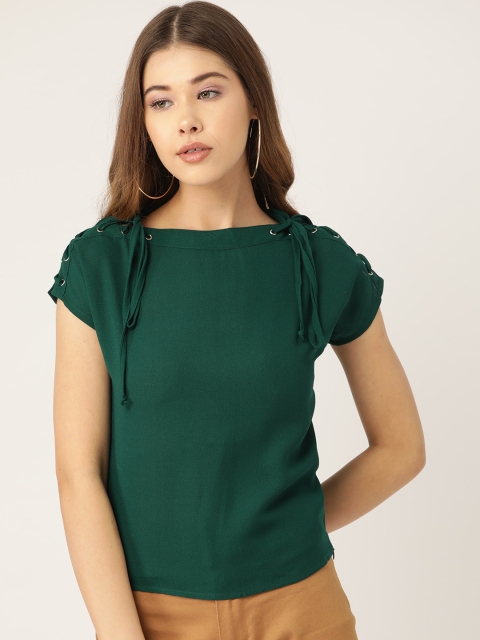 

LA LOFT Women Green Solid Top