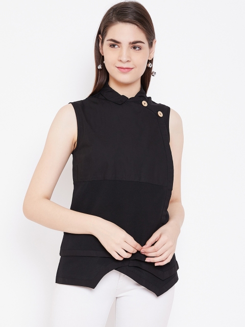 

LA LOFT Women Black Solid Layered Top