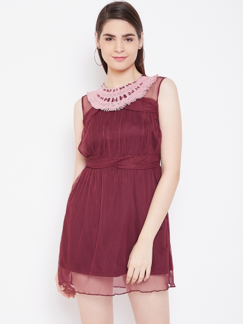 

LA LOFT Women Maroon Solid Empire Dress