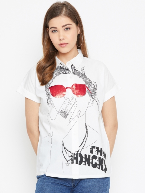 

LA LOFT Women White & Black Regular Fit Printed Casual Shirt