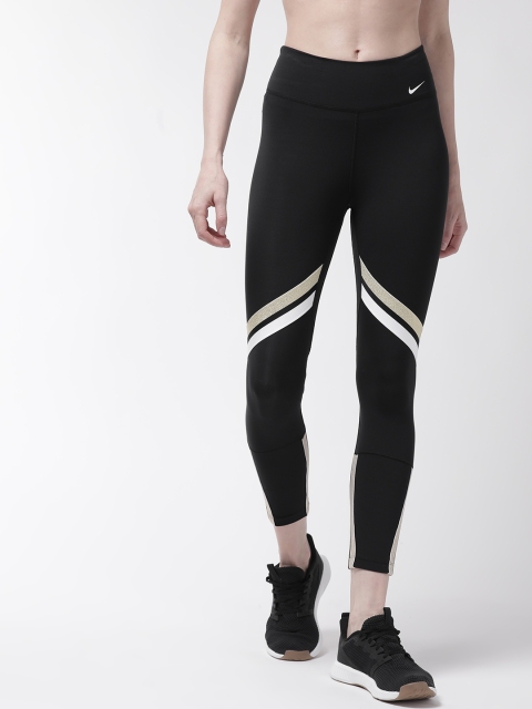 

Nike Women Black One Icon Clsh Striped Detail 7/8 Training Tights
