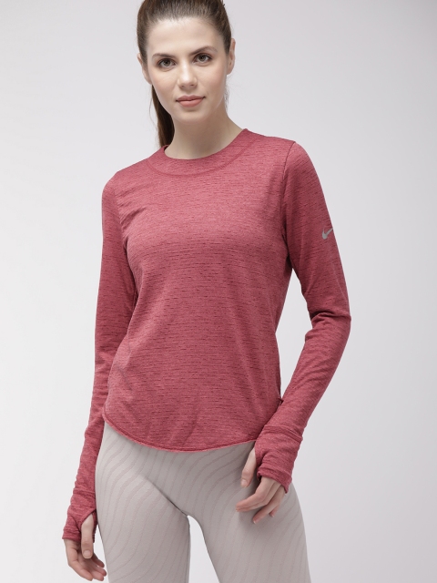 

Nike Women Red Melange Solid SPHR ELMNT Top