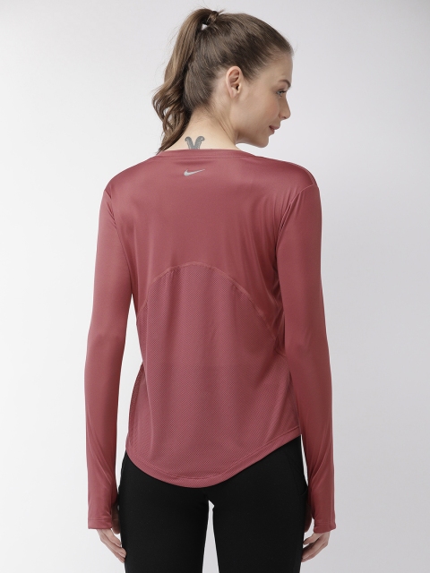 

Nike Women Maroon Solid AS MILER Dri-Fit Running Top