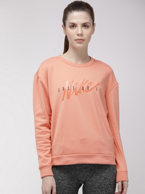 

Nike Women Coral Pink Printed Loose Fit THRM FLC Sweatshirt