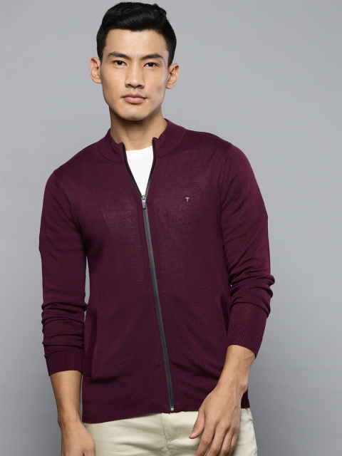 

Louis Philippe Sport Men Aubergine Solid Cardigan, Purple