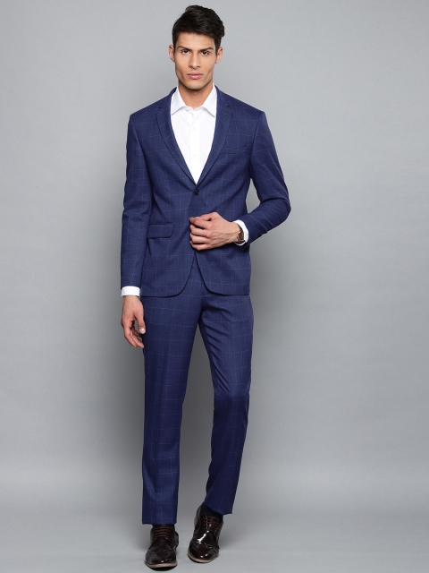 

Louis Philippe Men Navy Blue Checked Slim Fit Single-Breasted Formal Suit