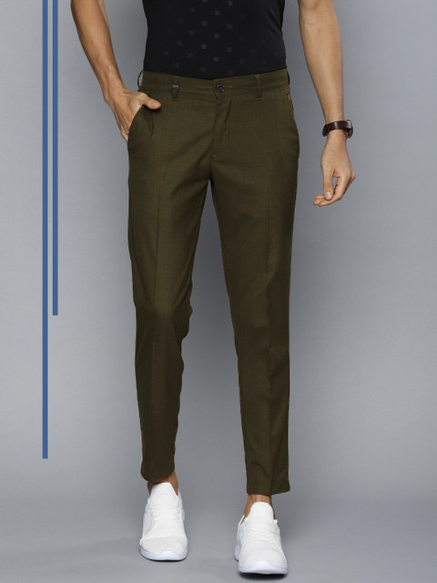 

Louis Philippe Ath.Work Men Olive Green Comfy Tapered Fit Self Checked Regular Trousers