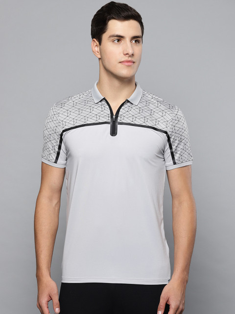 

Louis Philippe Ath.Work Men Grey Printed Polo Collar T-shirt