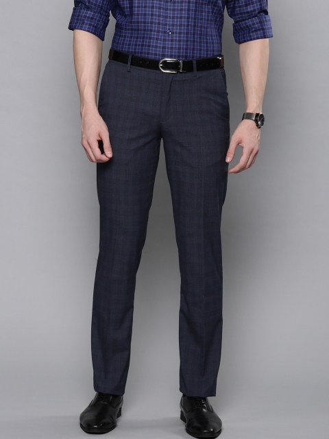 

Louis Philippe Men Navy Blue & Black Slim Fit Checked Formal Trousers