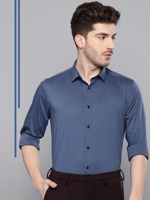 Louis Philippe Ath.Work Men Blue Super Slim Fit Striped Formal Shirt