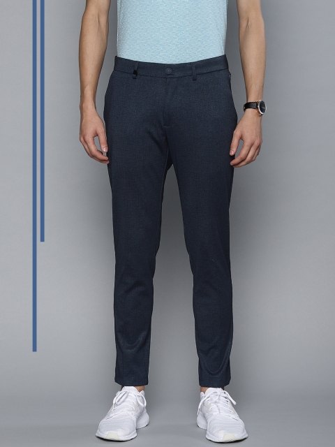 

Louis Philippe Ath.Work Men Navy Blue Comfy Tapered Fit Self Checked Regular Trousers
