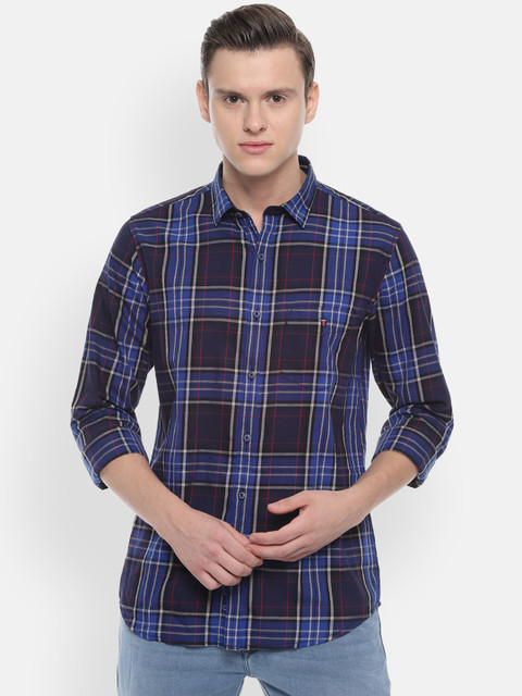 

Louis Philippe Sport Men Navy Blue & Black Super Slim Fit Checked Casual Shirt