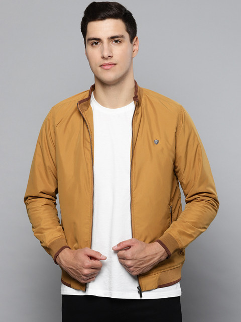 

Louis Philippe Men Mustard Yellow Solid Bomber Jacket