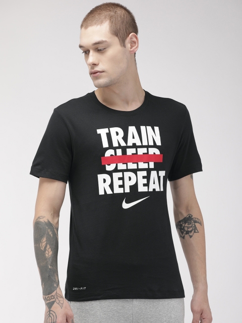 

Nike Men Black & White Standard Fit Printed Dri-Fit Round Neck Training T-shirt