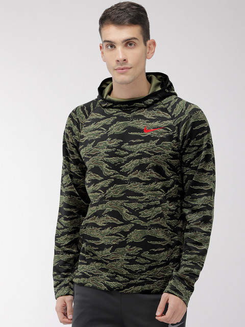 

Nike Men Black & Olive Green Printed AS M NK SPOTLIGHT Hooded Basketball Sweatshirt