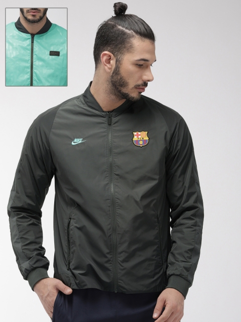 

Nike Men Black & Sea Green FCB Solid Reversible Sporty Jacket