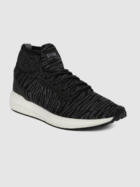 

PEAK Men Black Woven Design Mid-Top Sneakers