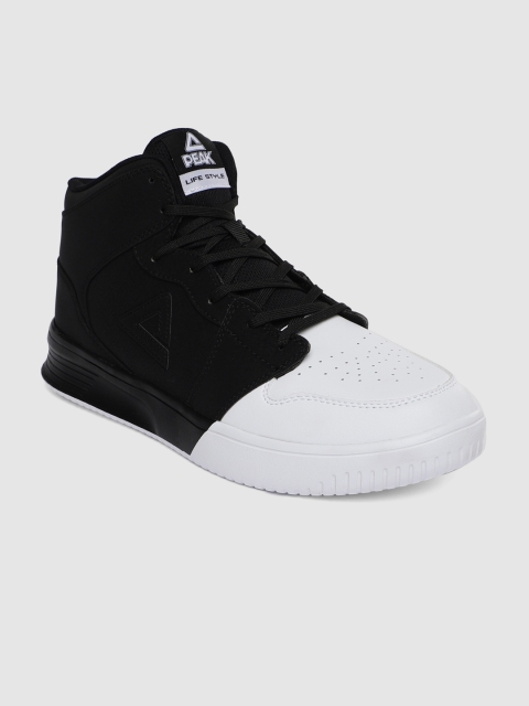 

PEAK Men Black & White Colourblocked Mid-Top Basketball Shoes