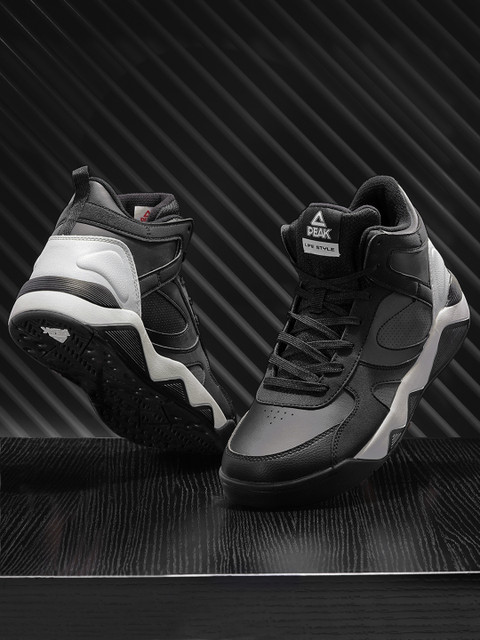 

PEAK Men Black & Grey Mid-Top Basketball Shoes