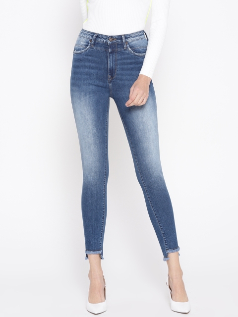 

Pepe Jeans Women Blue Skinny Fit High-Rise Clean Look Stretchable Cropped Jeans