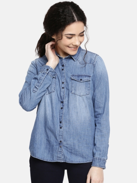

Pepe Jeans Women Blue Regular Fit Faded Casual Shirt